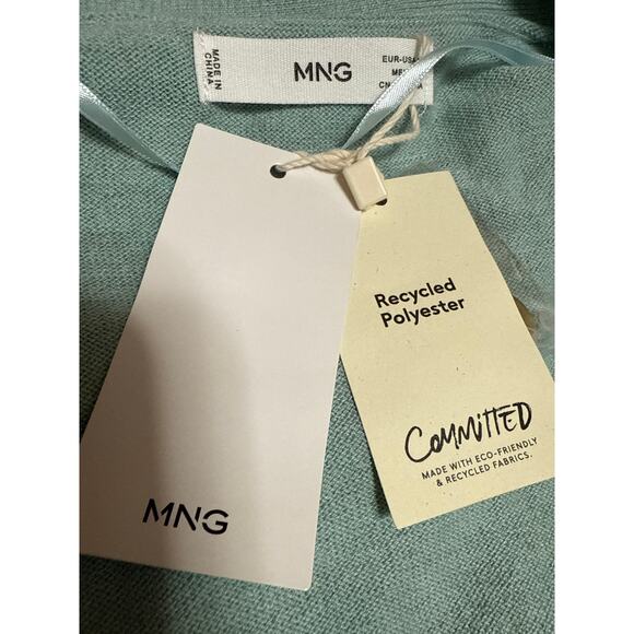 NEW MNG Mango Blue Long Sleeve Knit V Neck Button Up Cardigan Sweater Top Size M - Picture 4 of 5